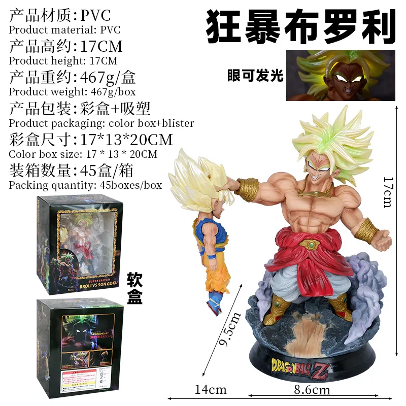 17.5cm anime DBZ super saiyan Furious Broly VS Goku action figure PVC collection model Dragon Balls toy for gifts
