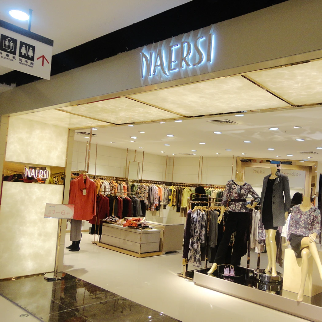 Luxury fitting ladies clothes shop decoration idea design Mall clothing Store wall mounted display cabinets Customized