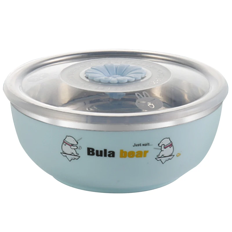 Healthy Cute Colorful Anti-broken Baby Complementary Feeding Stainless Steel Bowls With Lid
