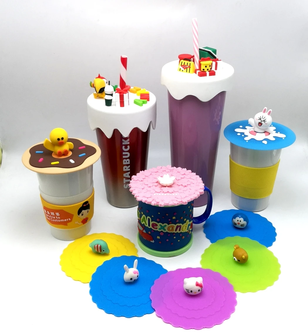 Drinking Cup Cover Tea Cup Lid OEM Food Grade Cartoon Silicone for Cups & Saucers Accept Custom Logo Promotional Gift
