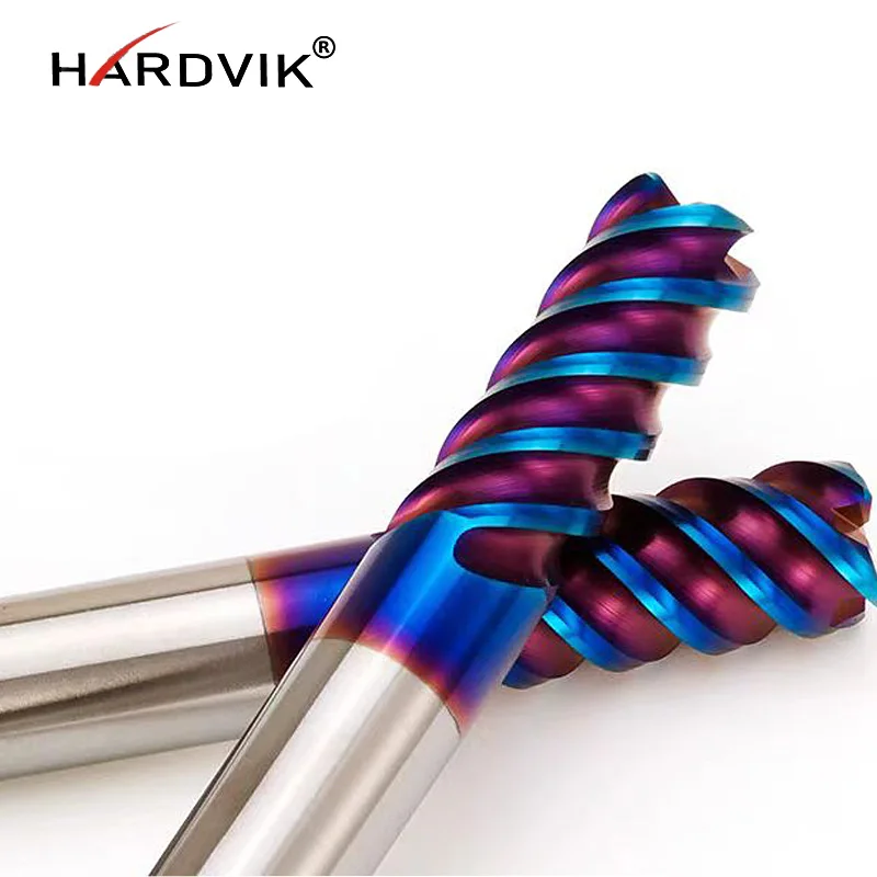 HARDVIK HRC65 с синим нанопокрытием CNC 4 канавки плоский шаровой радиальный концевой фреза из карбида вольфрама для чугуна нержавеющей стали