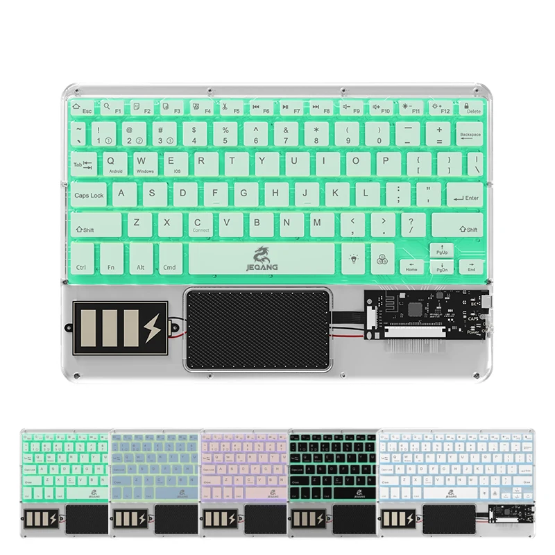 Новая прозрачная Bluetooth клавиатура с RGB подсветкой чувствительных клавиш и сенсорной панелью для нумерации переключателей планшетов