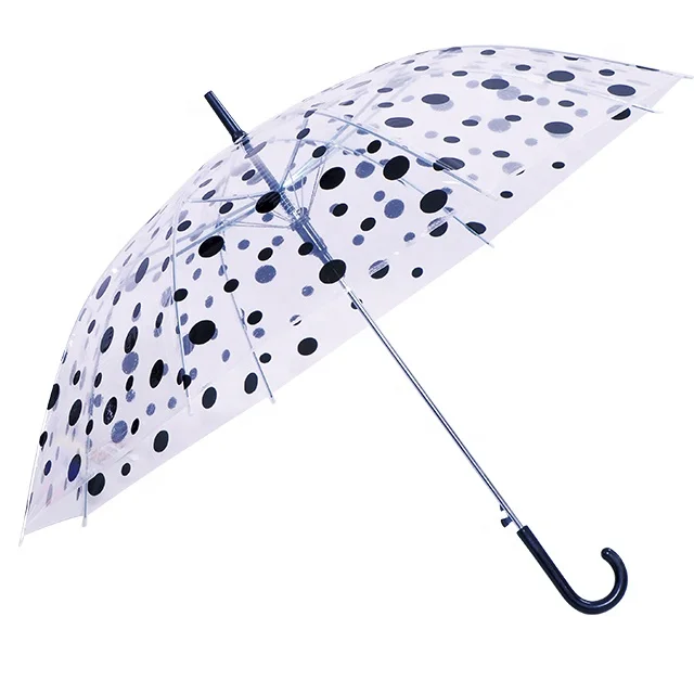 
New Eco friendly Straight PVC POE Transparent Umbrella With Dot Printing 