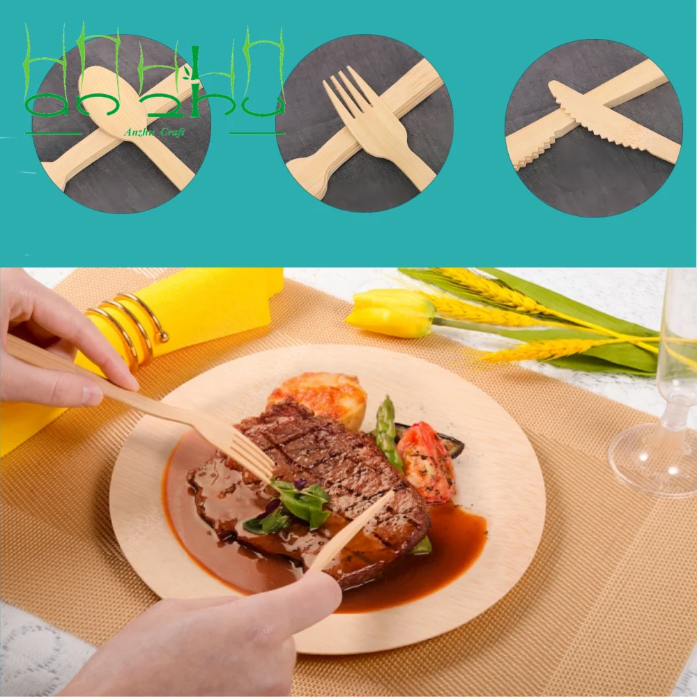 Pre Rolled Disposable Bamboo Cutlery Set: Biodegradable and Compostable Utensils Set Fork/spoon/Knife/Napkin for Party/Banquet