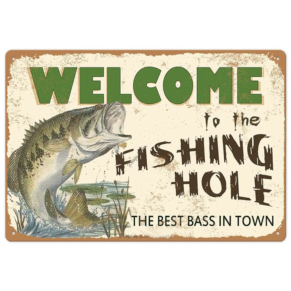 Wholesale Retro Metal Tin Platen Welcome to the Fishing Hole Metal Sign Indoor Outdoor