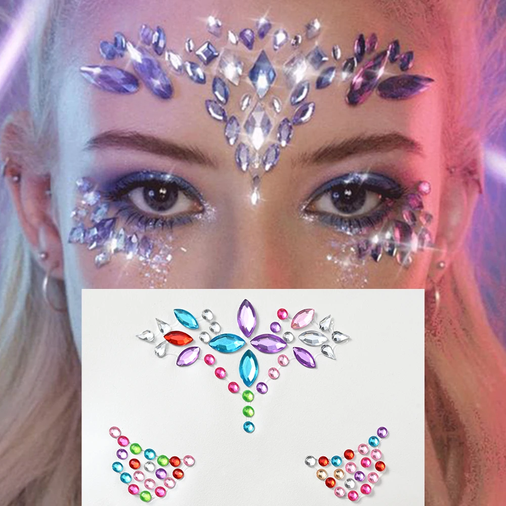 1Pc Colorful Shiny Girl Crystal Diamond Face Stickers 3D Self-Adhesive Eye Face Glitter Jems Decal DIY Party Face Sticker