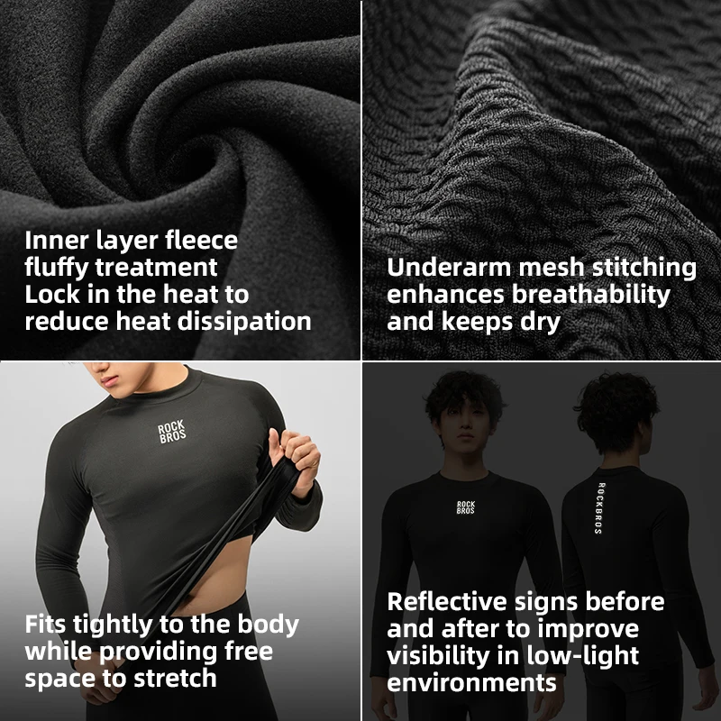 ROCKBROS Men Winter Heat Fleece Outdoor Sport Full Sleeve Bicycle Clothing Base Layer Thermal Fleece Warm Cycling Jersey