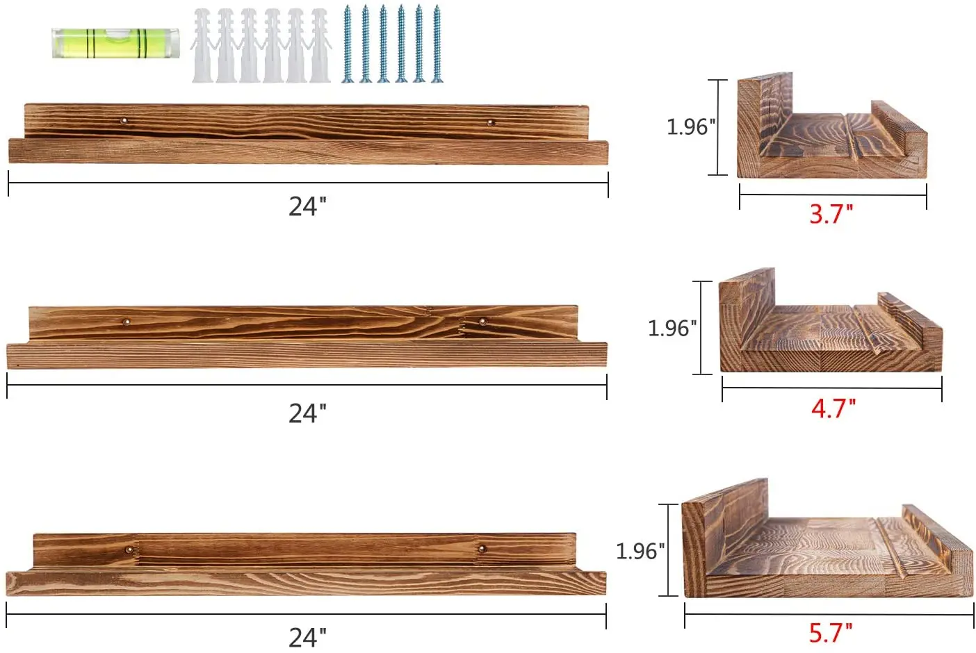 Rustic Wood Photo Shelf 16 Inch Large Floating Shelves Wall Mounted  3 Floating Shelves For Bedrooms Office Living Room Kitchen