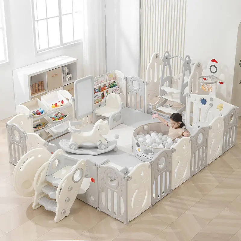 Hot Sale Kids Folding Playpen Plastic Baby Big Fence Safty Playpen With Slide And Swing