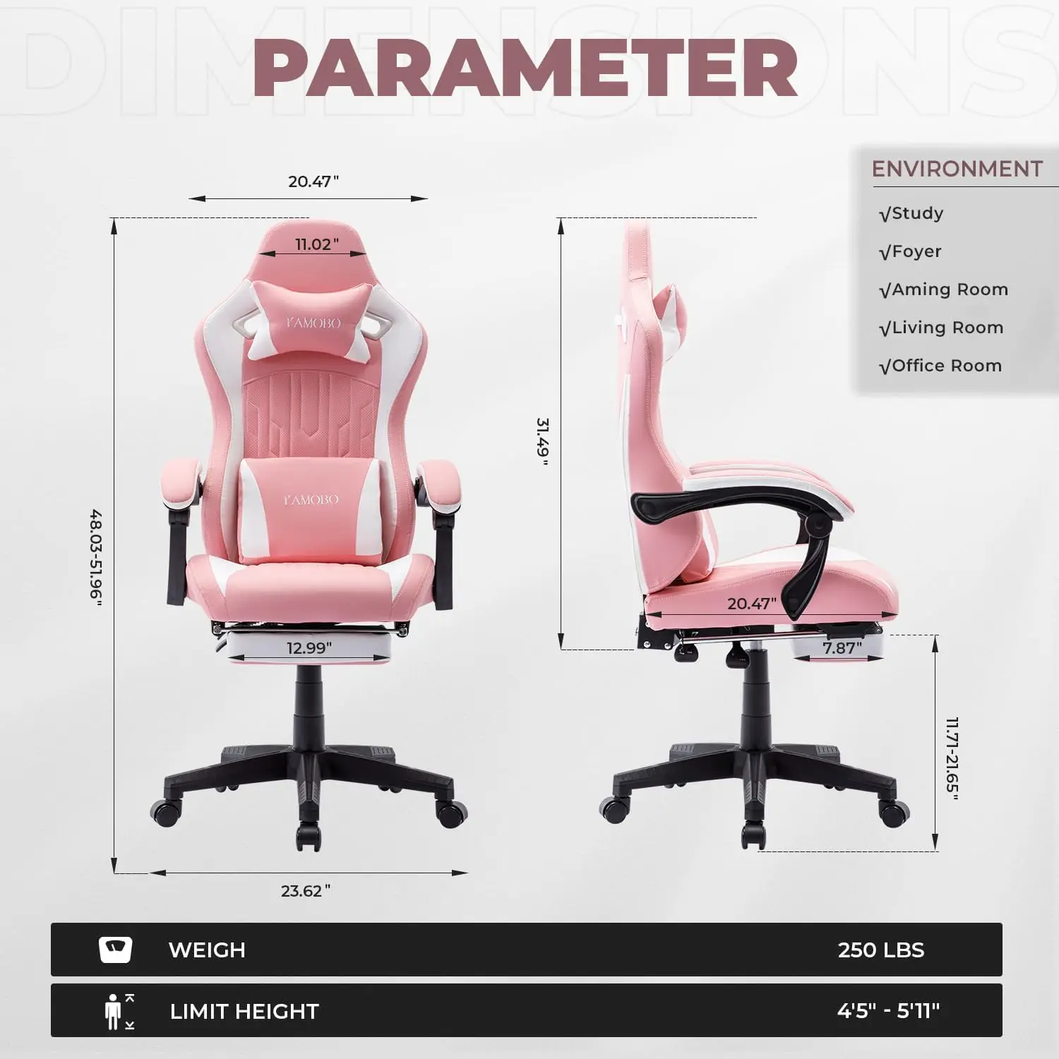 Gaming Chair Computer Chair with Footrest and Lumbar Support Height Adjustable Game Chair Swivel Seat and Headrest For Office