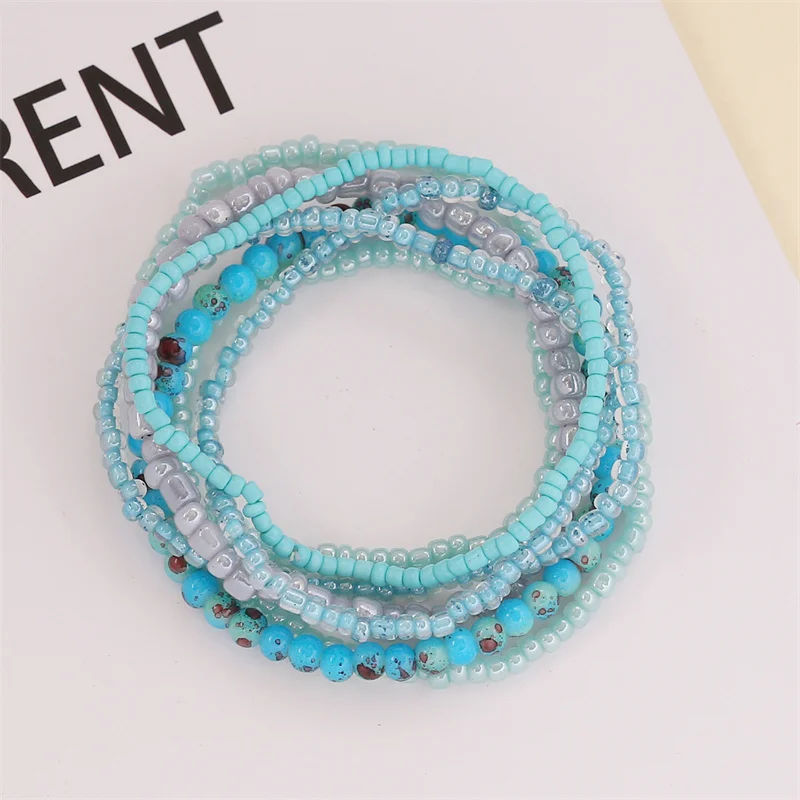Fashion Bohemian Shine Colorful Multi-layer Crystal Resin Beads Chain Bracelet for Women Jewelry