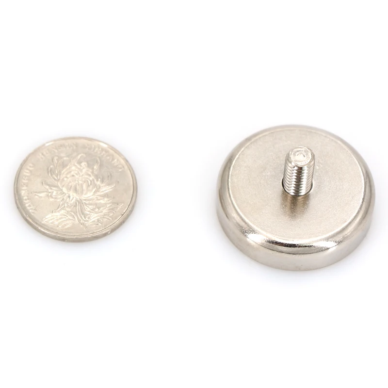 D16mm Neodymium pot magnet, with external thread, nickel coating