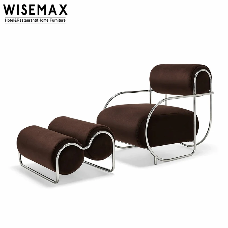 WISEMAX FURNITURE Modern Recliner Chair Hotel Furniture Original Designed Velvet Fabric Metal Nordic Living Room Lounge Chair
