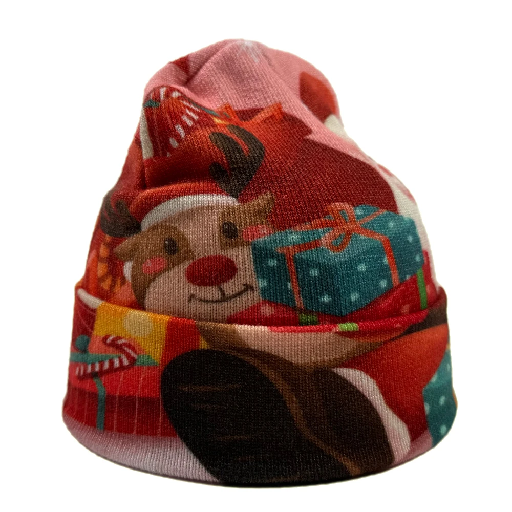 Custom logo full sublimation printed winter hats Hot selling adults Christmas beanie hat High quality polyester knitted touques