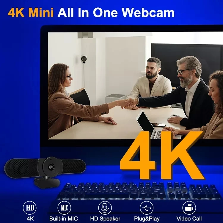 4K Live broadcast full hd 8 megapixel web camera video conference camera usb webcam with speaker and microphone for PC laptop