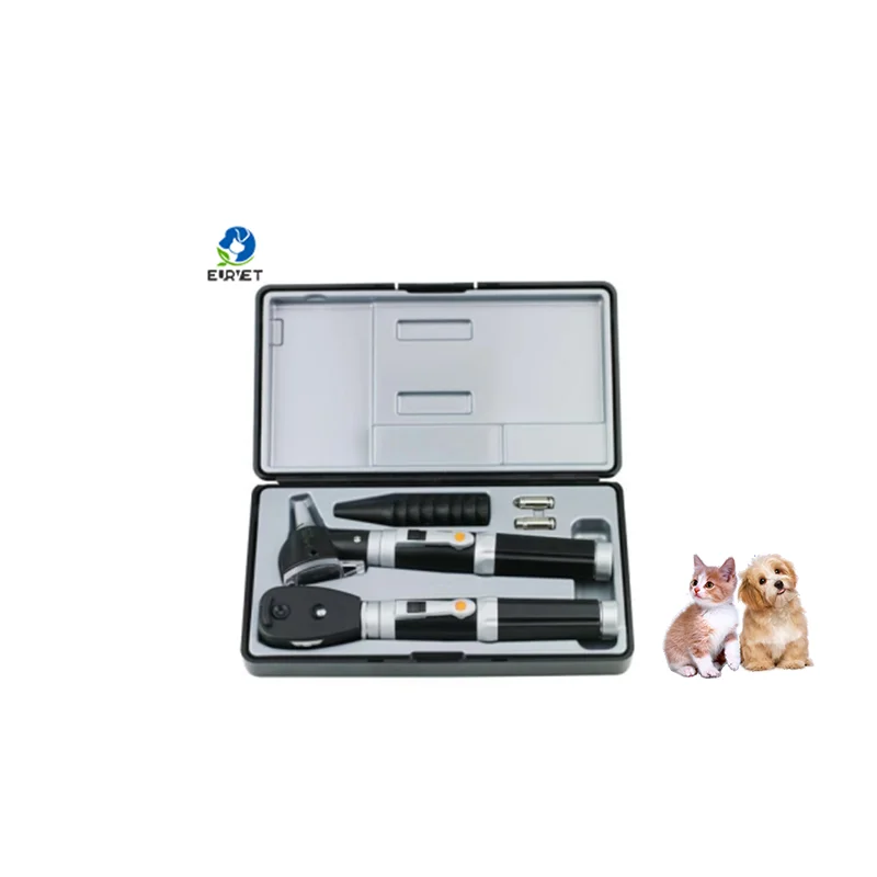 EUR VET Medical Veterinary Equipment Otoscope Set With Viewing Window And 4 Size Ear Speculums For Pet Hospital