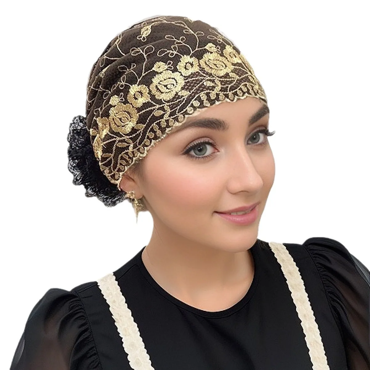 Elegant Elastic Bohemian Style Muslim Turban Cap Polyester Jacquard Fabric Breathable Hair Concealing Chemo Hat for Daily Wear