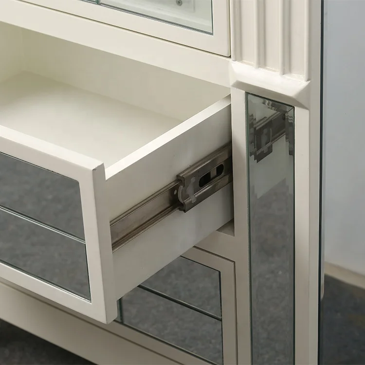 High Quality Modern While Bedside Cabinet Bedroom Custom Furniture Mirrored Night Stands with Drawer Cupboard