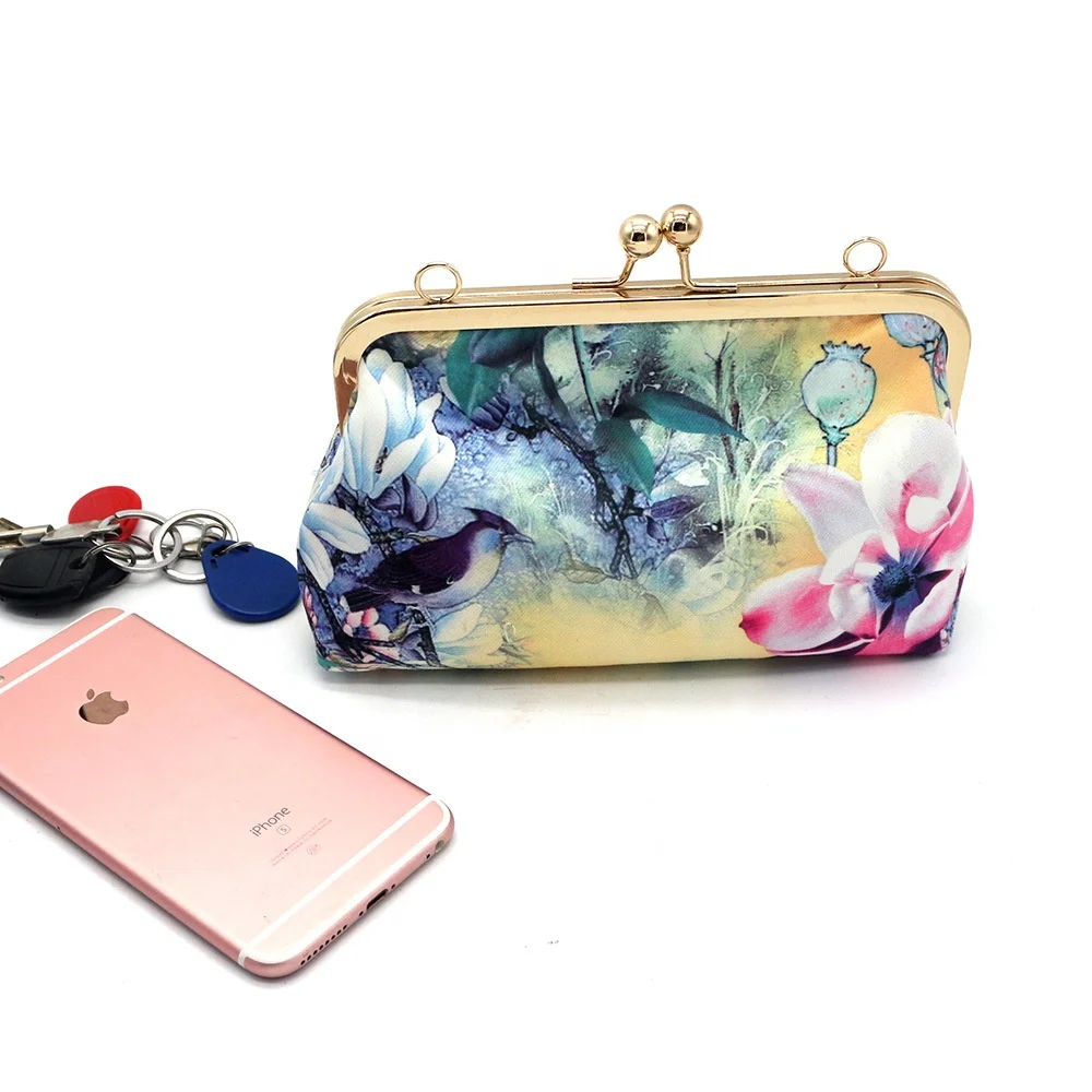 Flower printed ladies side sling shoulder bag chain clutch evening bag