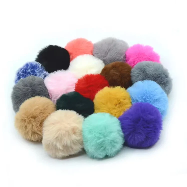 Wholesale Multicolor Cartoon Pompom Plush Car Bag Pendant Furry Fluffy Puff Ball 8cm Faux Rabbit Fur Ball Pom Pom Keychain