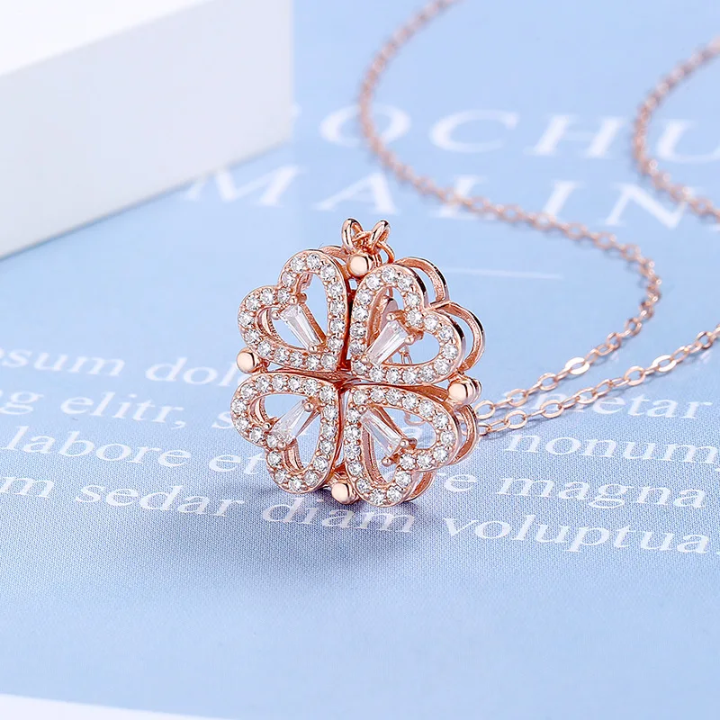 New style 925 sterling silver 4 Hearts Magnetic Pendant Necklace Ladies Lucky four leaf clover Pendant Jewelry Gift
