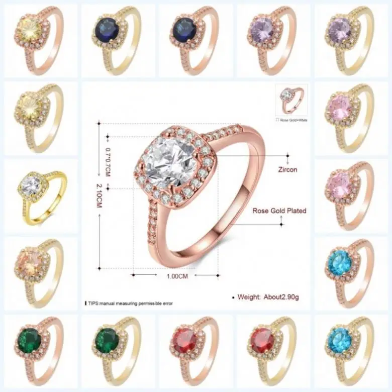 Wholesale Women 1 Carat Red Diamond Price Rings Wedding Engagement Gold Rose 5-12# Ring