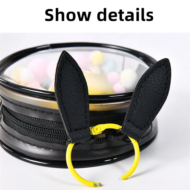 Cylinders Pouches Traveling Bags for Girls Women Clear Action Figures Toy Display Case Cute Rabbit Ears Babydoll Storage Bags