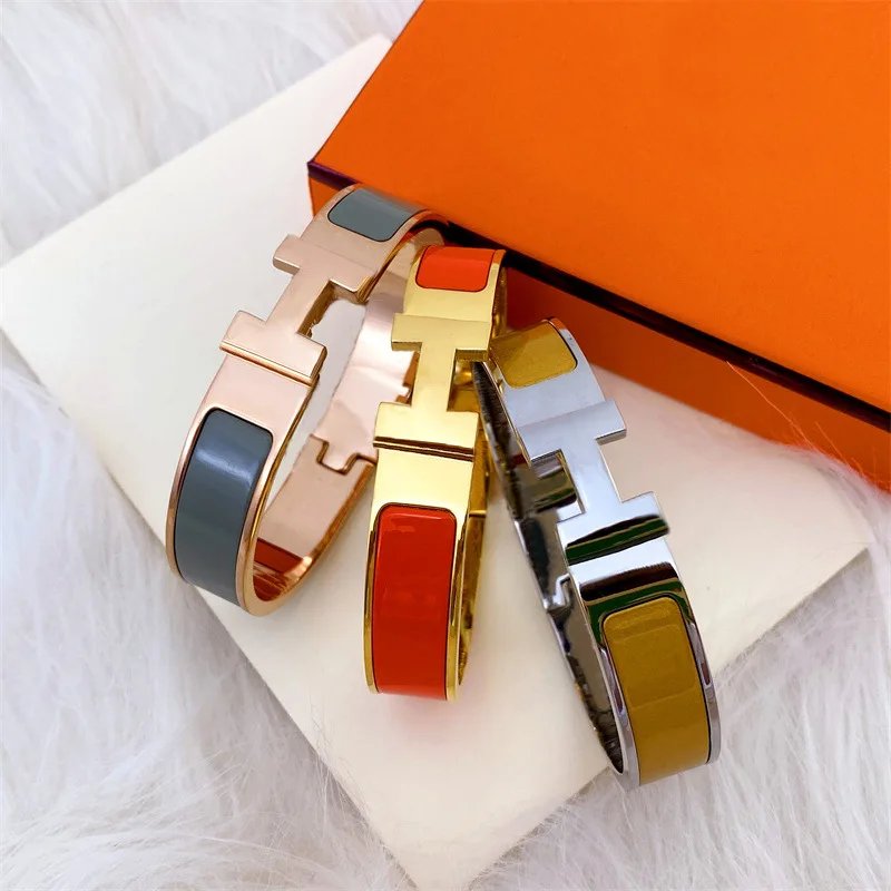 Fashion Stainless Steel H Letter Designer Brand Women Men Enamel Bangle Bracelet