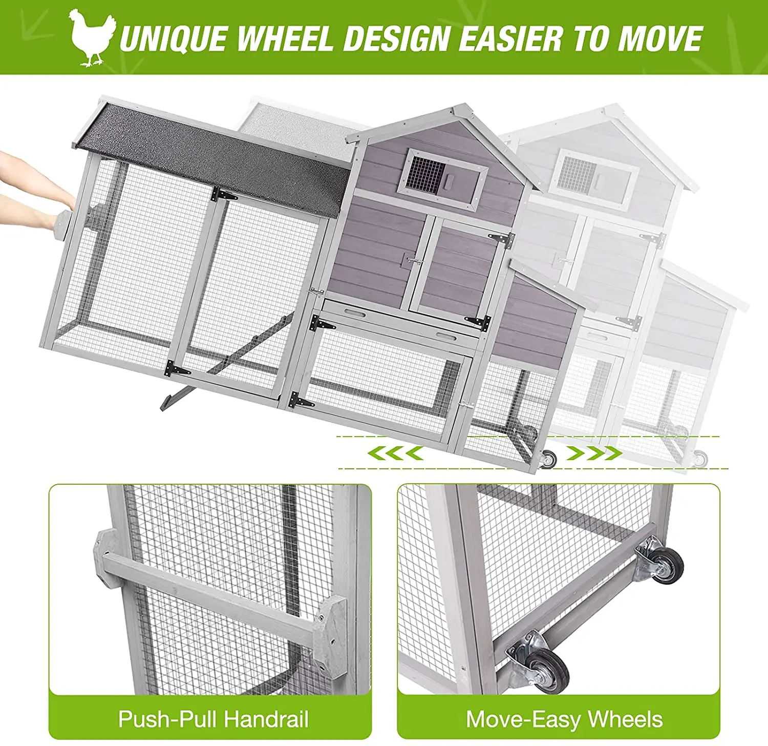 Chicken Coop with Run Outdoor Hen House Mobile Chicken Coop with Nesting Box, Outdoor Hen House Poultry Cage with Casters