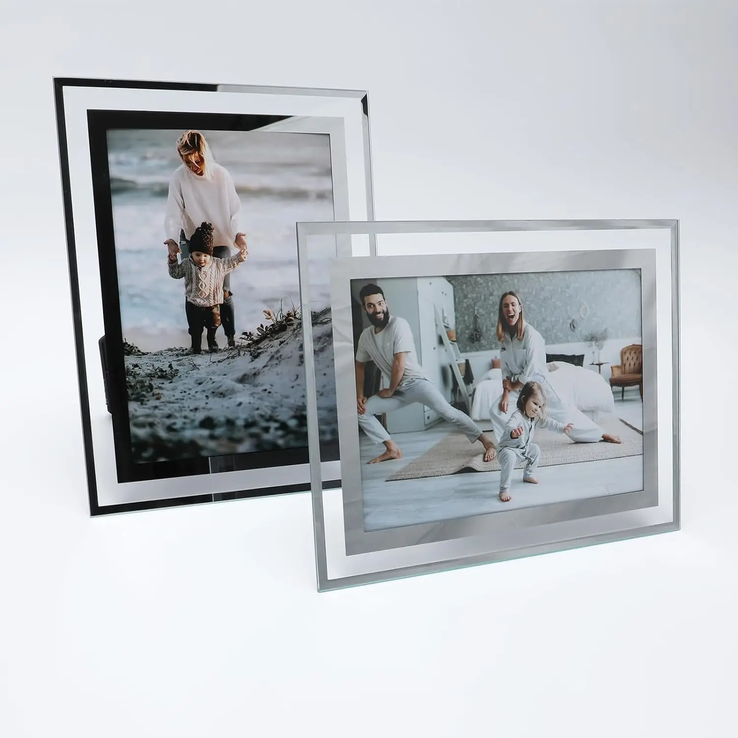 Wholesale Black Wooden L-Shaped Base Photo Frame Double Sided Glass Display 5-7 Inch Pictures Vertical Horizontal Orientation