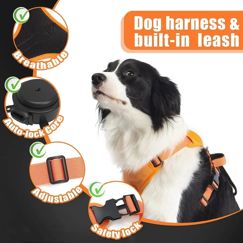 Dog pet traction rope, chest and back integrated automatic retractable I-shaped three-in-one harness, dog vest rope