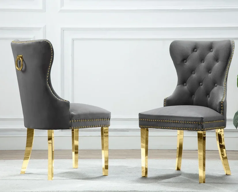 Hot Sales Gold Stainless Steel Restaurant Chair Velvet Upholster Rivet Dining Chair for Hotel Restaurant Home