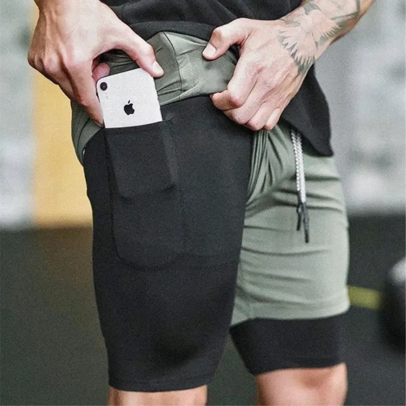 2 In One Gym Shorts Wholesales Compression Workout Running Sport Shorts 2 Layer Mesh Fitness Men Workout Shorts Polyester