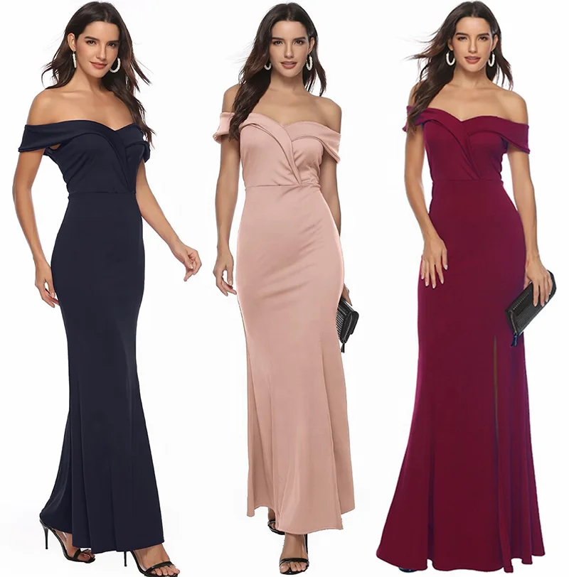 2023 High Quality New European and American V-neck slash dress evening dress wedding dress for women