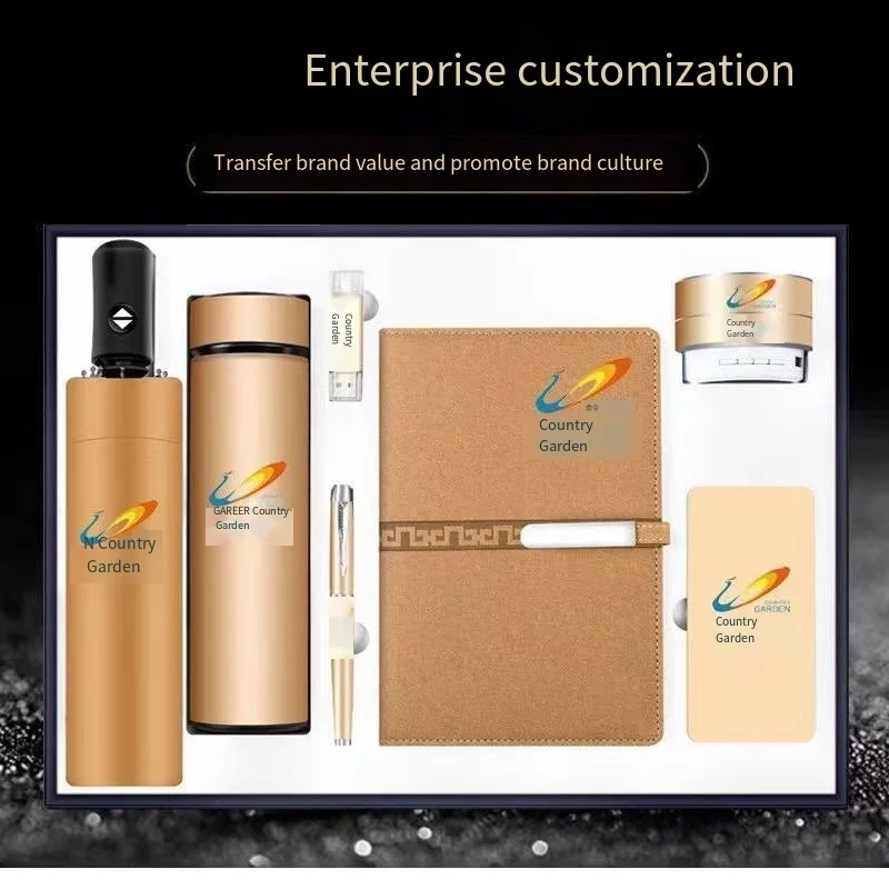 2025 New Design Custom Logo Colorful Corporate Luxury Gift Thermos Cup Notebook Pen Umbrella USB Flash Drive Business Gift Set
