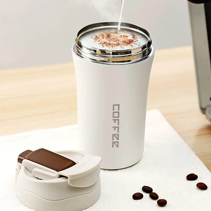 400ml Insulated Coffee Mug Vacuum Flask Milk Coffee Thermos Cup 304 Stainless Steel Straw Thermocup Mini Travel Mug