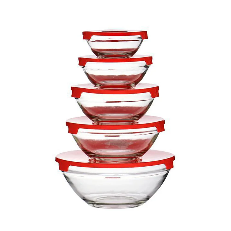 Tableware set Kitchen Glass Meal Bowl 5Pcs 1 Set Prep Containers Bento Box Set Lids Lunch Box with Utensil