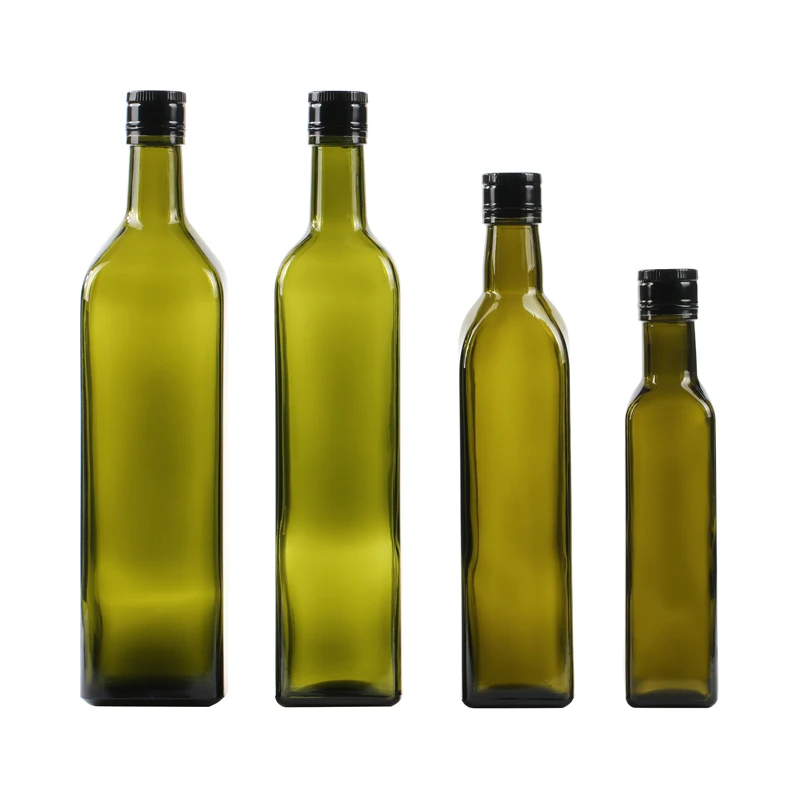 Wholesale 100ml 250ml 500ml 750ml 1000ml Empty Square Dark Green Marasca Cooking Olive Oil Glass Bottles