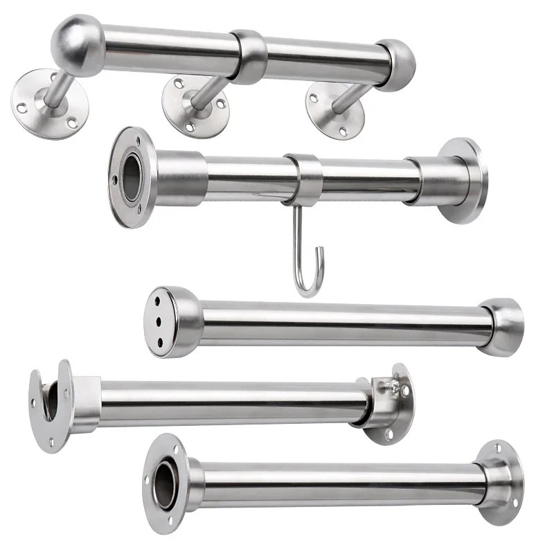 SS304 Wall Mounted Heavy Duty DIY Clothes Hanging Bar Stainless Steel Hanging Tube Balcony Pole Laundry Drying Wardrobe Hardware