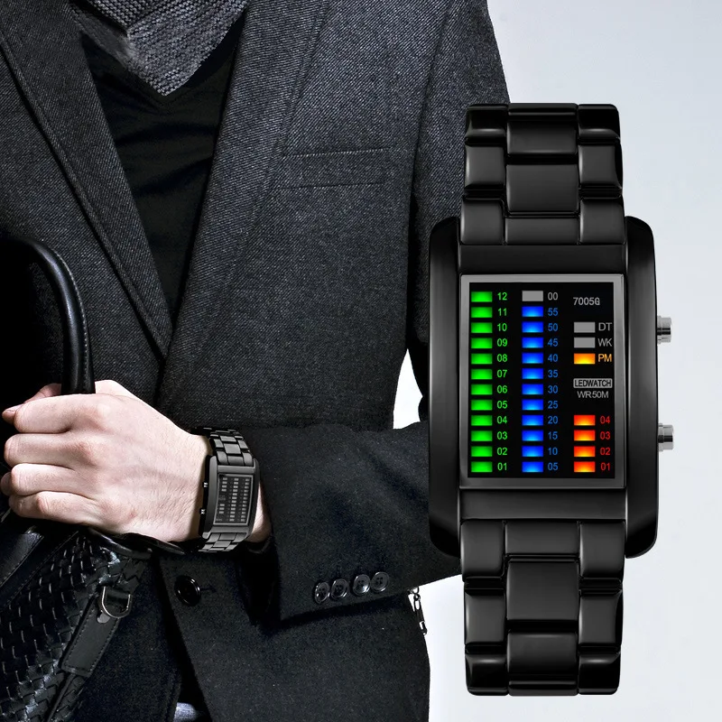 Fashion Waterproof 4 color led bracelet iron man three-line binary Meukow Watch Business Casual Wristwatch for men