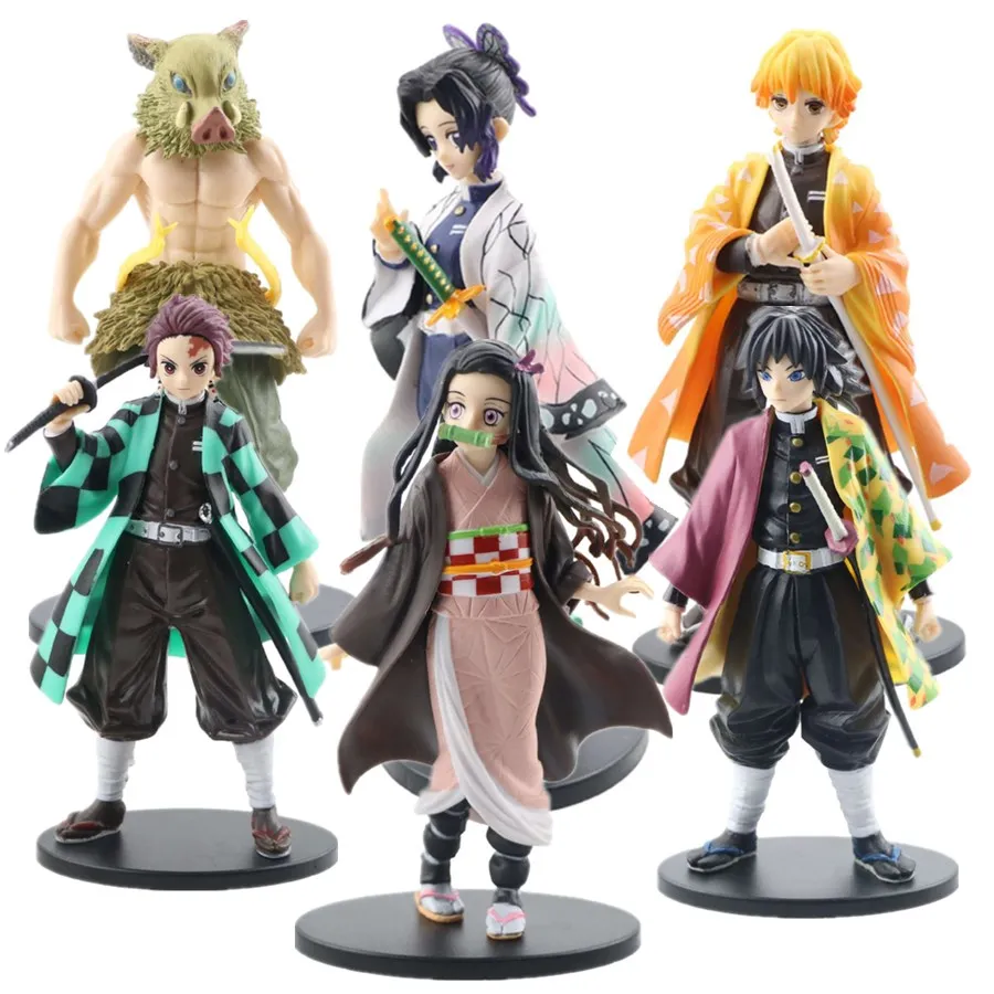 6pcs/set Demon Slayer Kimetsu No Yaiba Kamado Tanjirou Kamado Nezuko Cartoon Model Toy Anime Pvc Figure 15cm