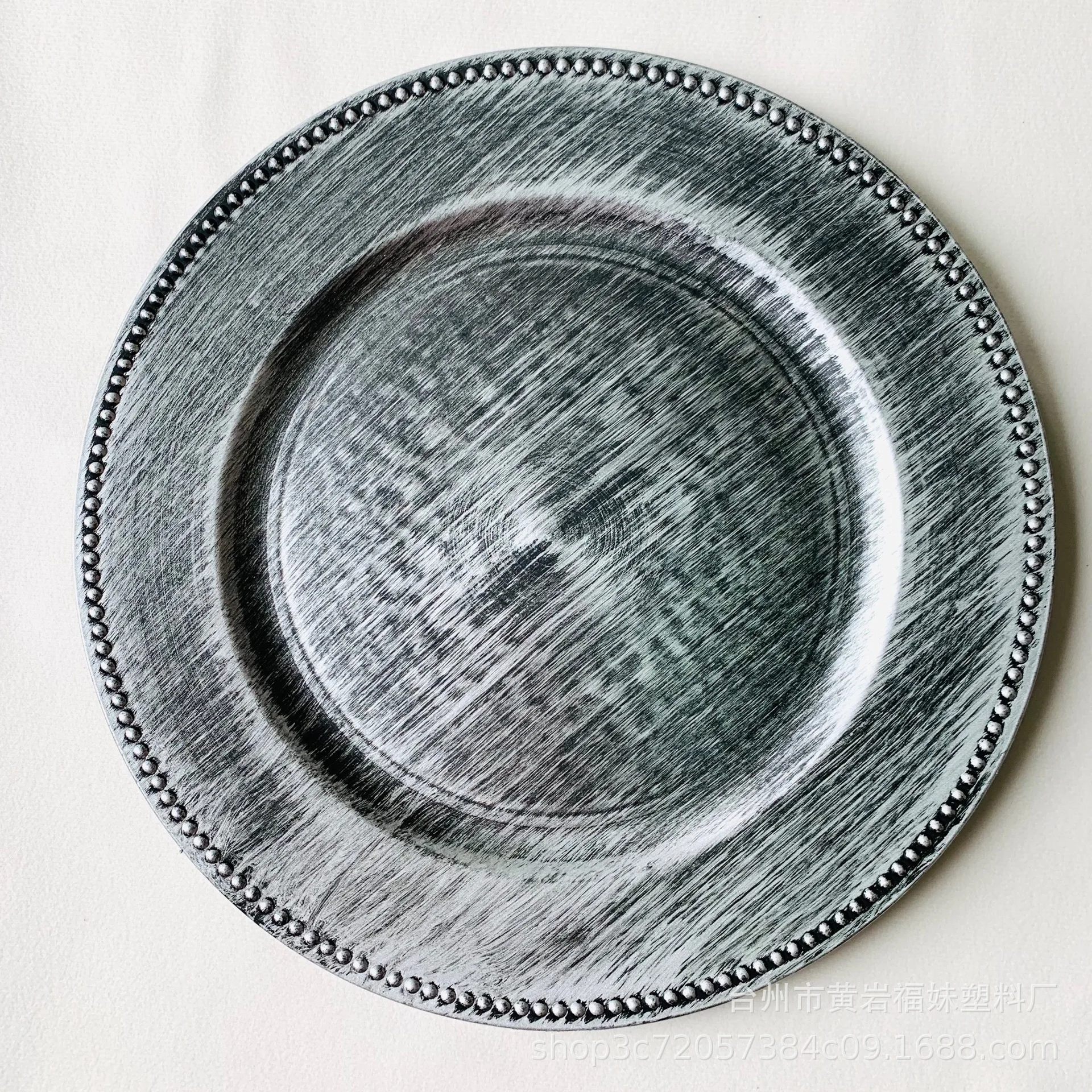 High Quality Wedding Party Round Non Fragile Plastic Plates Dinnerware Gold Beaded Tableware Chargers