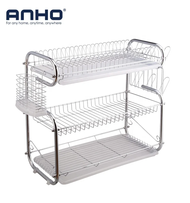Hot Sale 3 Tier Dish Rack With Utensil Holder Cup Holder and Dish Drainer