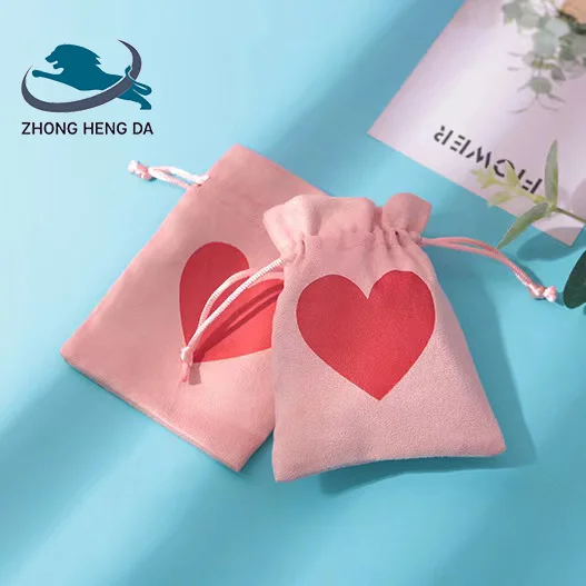 Custom Colorful Mini Dust Drew String Packaging Red Wig Hair Cosmetic Wedding Pouch Pink Drawstring Gift Velvet Bag For Jewelry