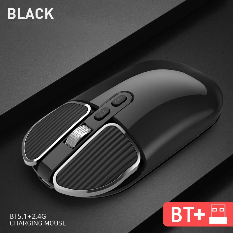 New Design 2.4Ghz Wireless 1600 DPI Pocket 5 Button Mute Mouse BT 5.1 Business Office Charging Mouse