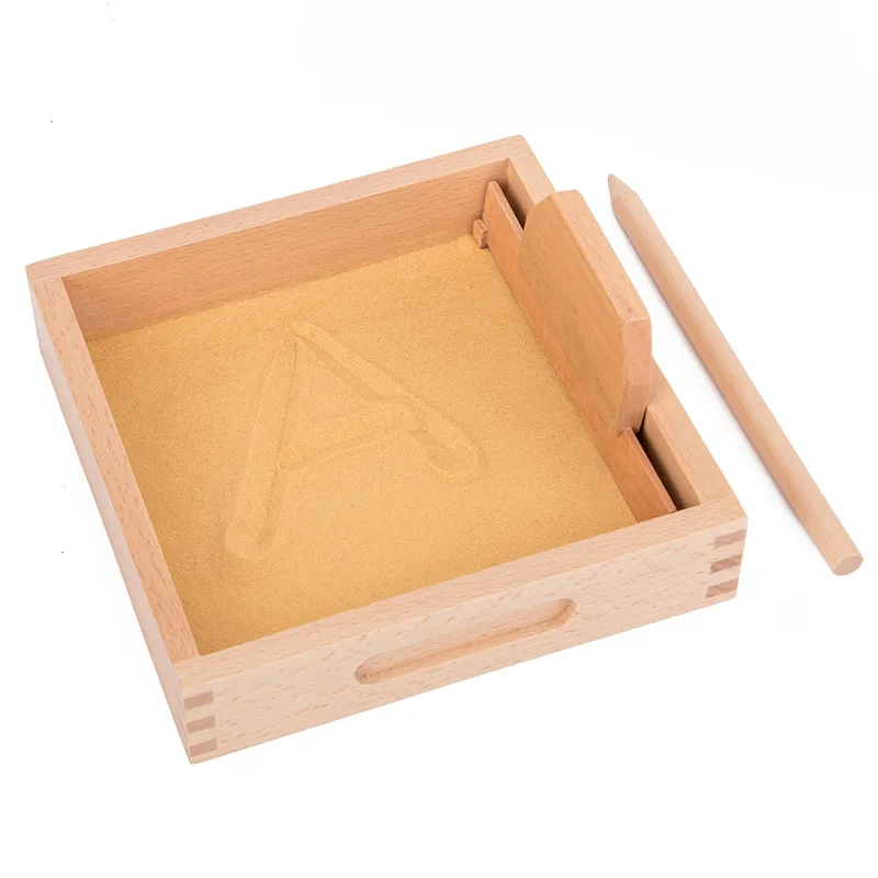 Montessori Writing Practice Box Toy Wooden Montessori Box with Sand Child Educational Teaching Kids Sand Scraper Box
