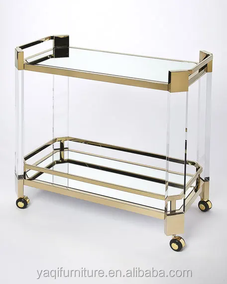 Metal Glass Serving Wine Food Catering Drinks Serving Trolley Bar Cart Luxury Gold Hotel Wine Trolley
