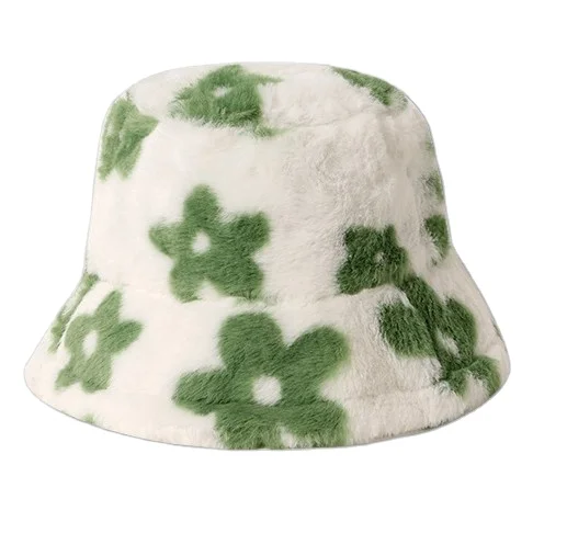 Winter warm Flower fisherman hat rabbit hair bucket hat Autumn and winter outdoor thickened basin hat