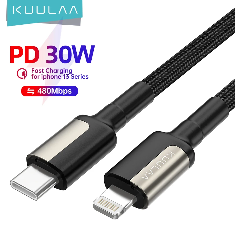 KUULAA High Durability 1m 2m Black Type c Cable PD 30W Fast charging Cable Usb C to L for iPhone 13