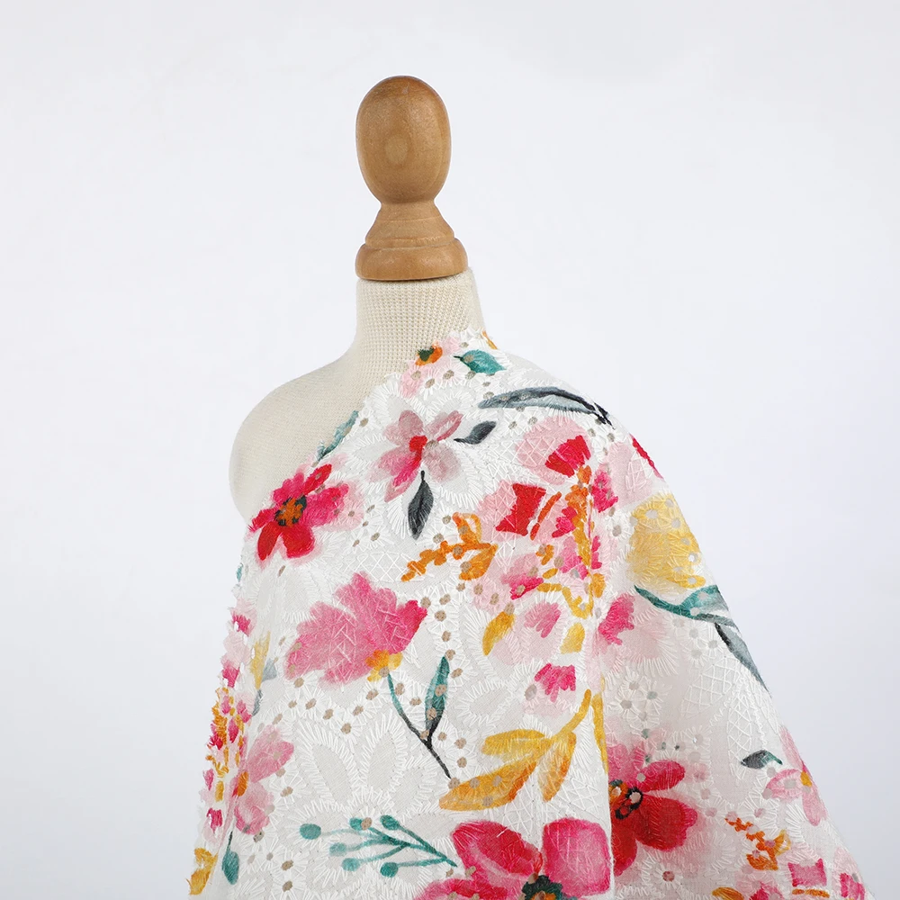 Fashionable High Quality custom digital printing 100% Cotton Embroidery fabric for clothing